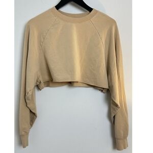 Alo Yoga Tan Cropped Sweatshirt Large — Casual Cozy Athleisure Top